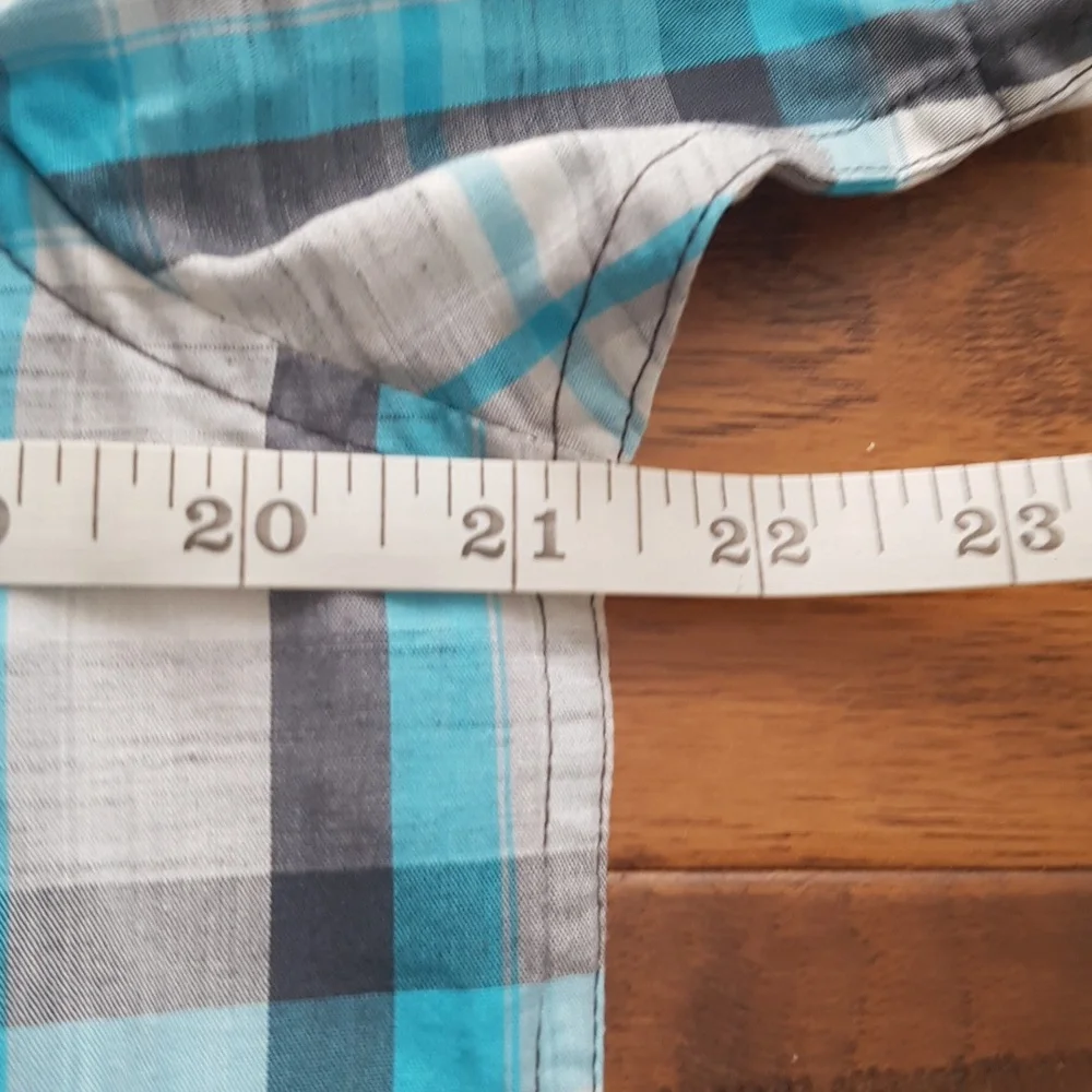 Men's Prana Short Sleeve Blue Plaid Organic Cotton Blend Button Down Size S - Picture 6 of 13